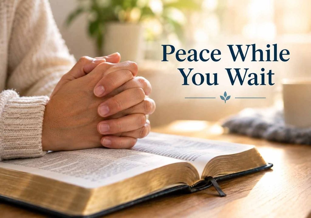 Hands clasped in prayer for good medical test results and peace