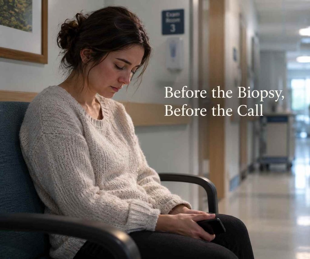 Person praying before test results using a short prayer for good medical test results