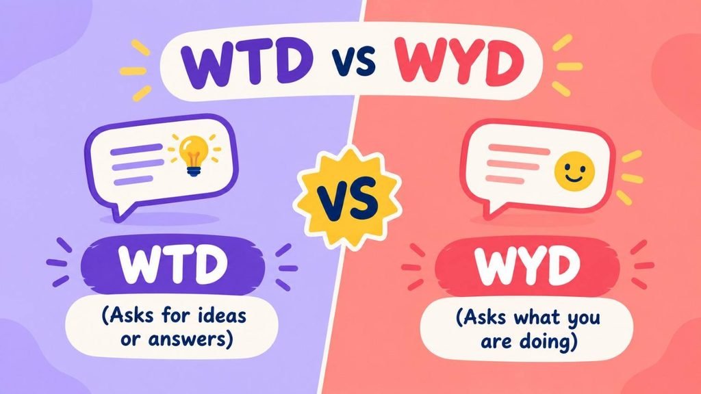 Comparison graphic showing wtd meaning in text versus WYD with short explanations on each side