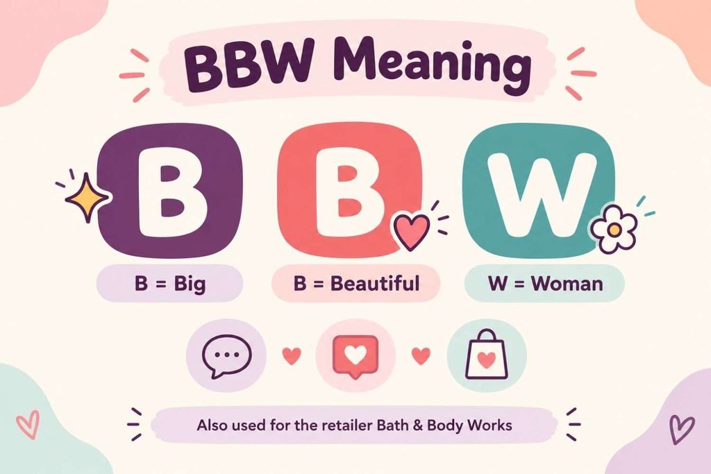 BBW meaning infographic showing B for Big, B for Beautiful, and W for Woman
