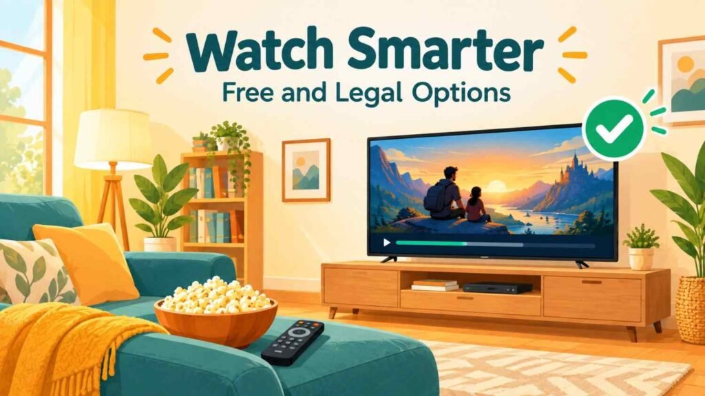 MoviesHD review alternatives image of a smart TV with a green check showing free and legal options