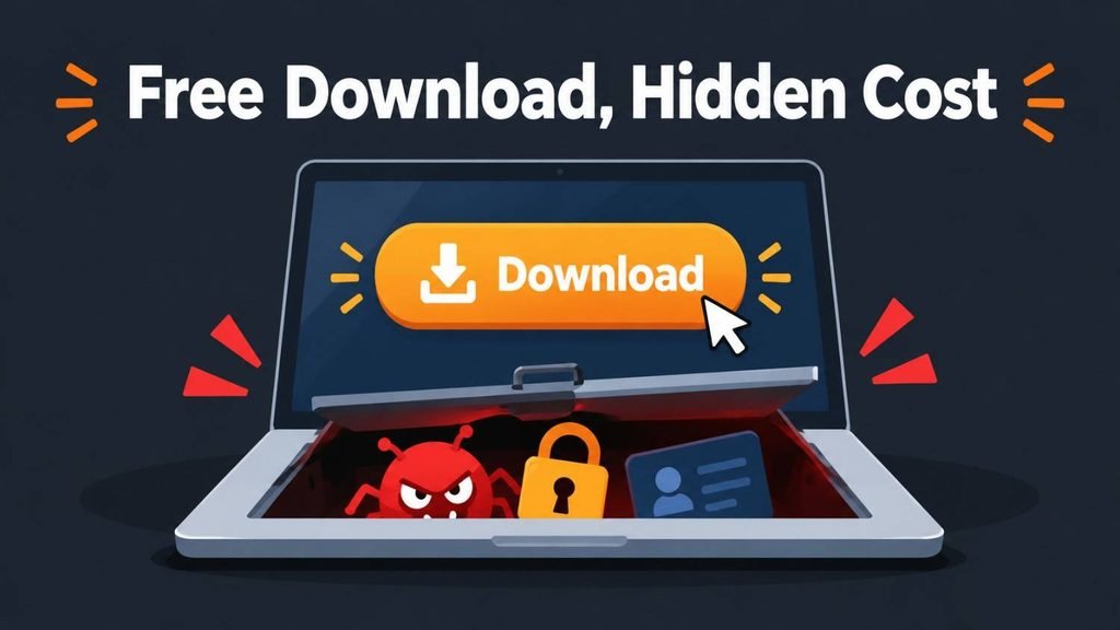 Crackstube download button hiding malware and data theft risks behind a free software offer