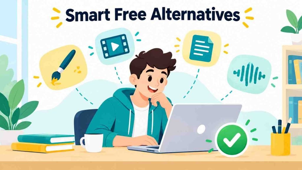 Student using safe free software instead of crackstube cracked downloads for editing and design