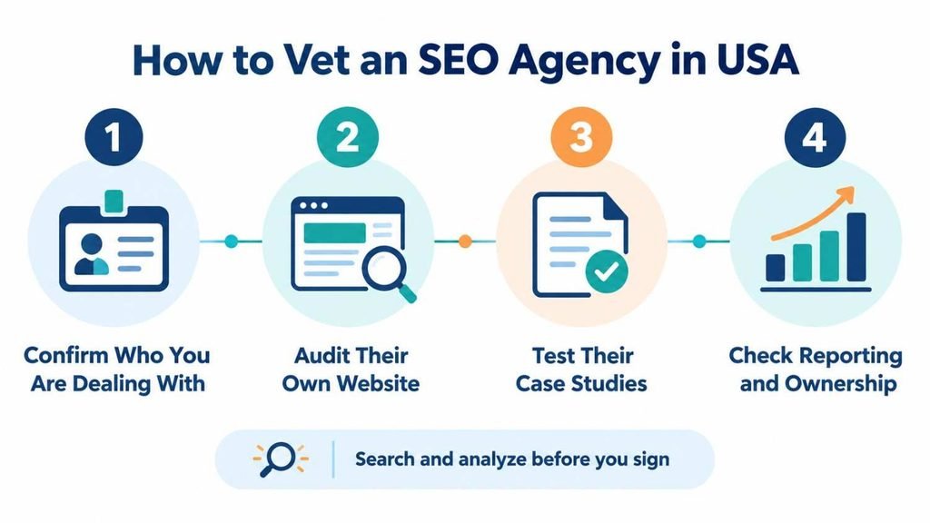 Four step checklist to vet an SEO agency in USA Glorvix and any other provider
