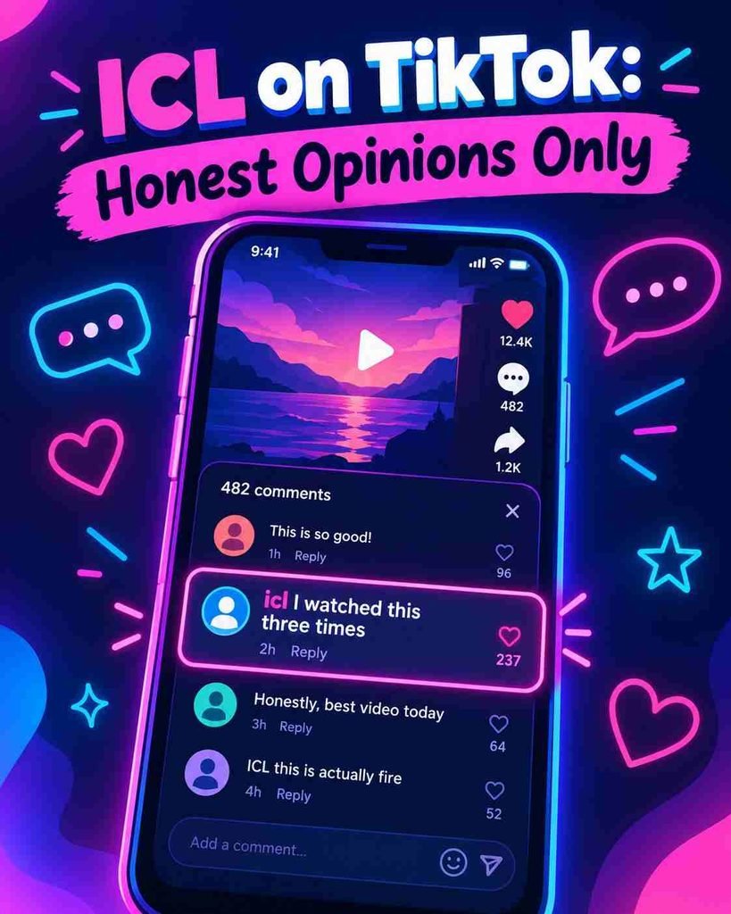 ICL meaning on TikTok shown in a comment section where a viewer writes “icl I watched this three times”