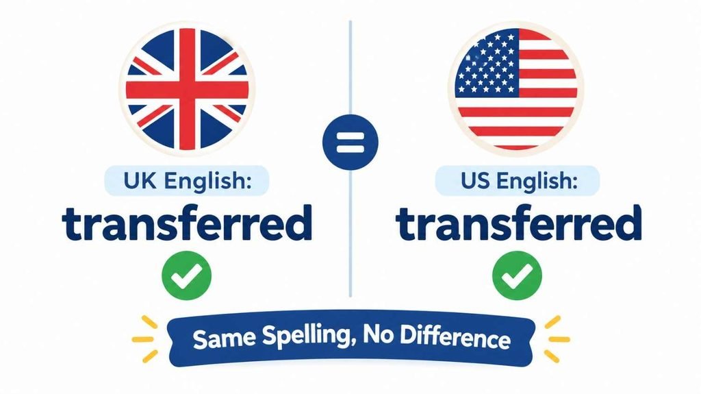 Transferred or transfered UK and US comparison showing both English varieties use transferred