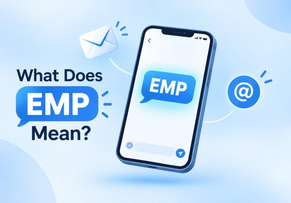 emp meaning in text shown on a smartphone message bubble
