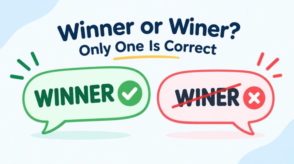 Winner or winer comparison graphic showing the correct spelling of winner