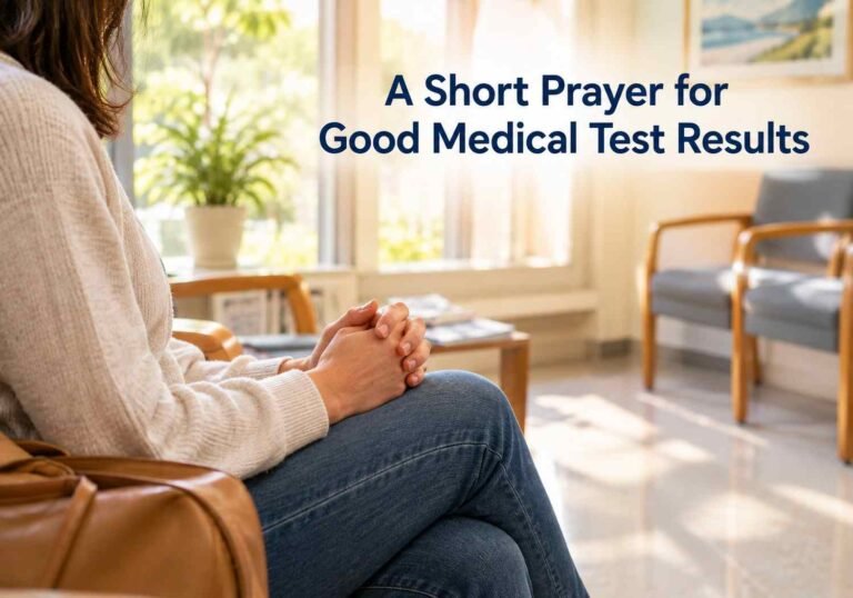 Woman praying quietly in waiting room for a short prayer for good medical test results