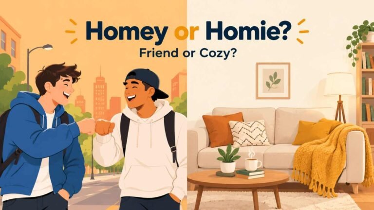 Homey or homie split image showing two friends on the left and a cozy living room on the right