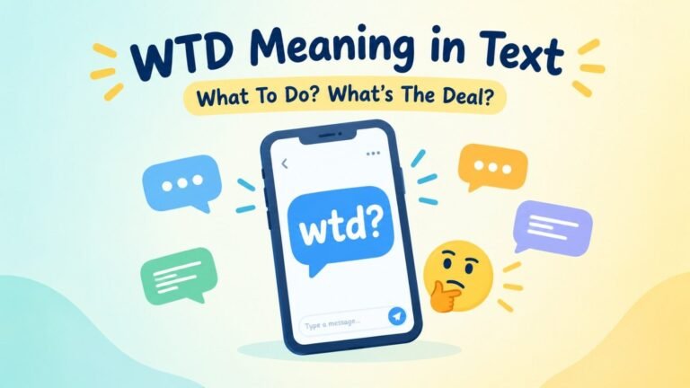 WTD meaning in text shown on a smartphone chat screen with the words wtd and a question mark