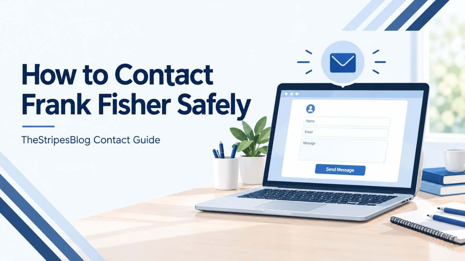 thestripesblog contact frank fisher guide showing a laptop with a contact form and envelope icon
