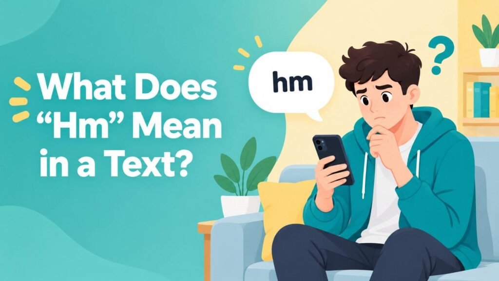 Person confused by a hm reply on their phone, showing what hm mean in a text