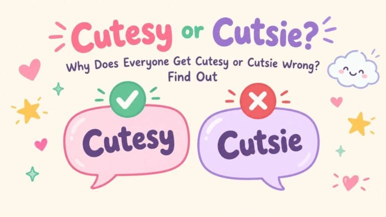 Cutesy or Cutsie spelling guide showing the correct spelling cutesy with a check mark and cutsie with a cross
