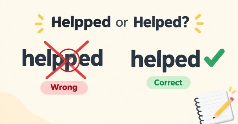 Helpped or helped spelling comparison graphic showing helpped marked wrong and helped marked correct