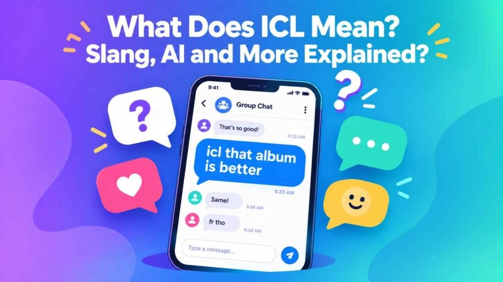 ICL meaning explained: smartphone group chat showing the slang “icl” with a question mark above it