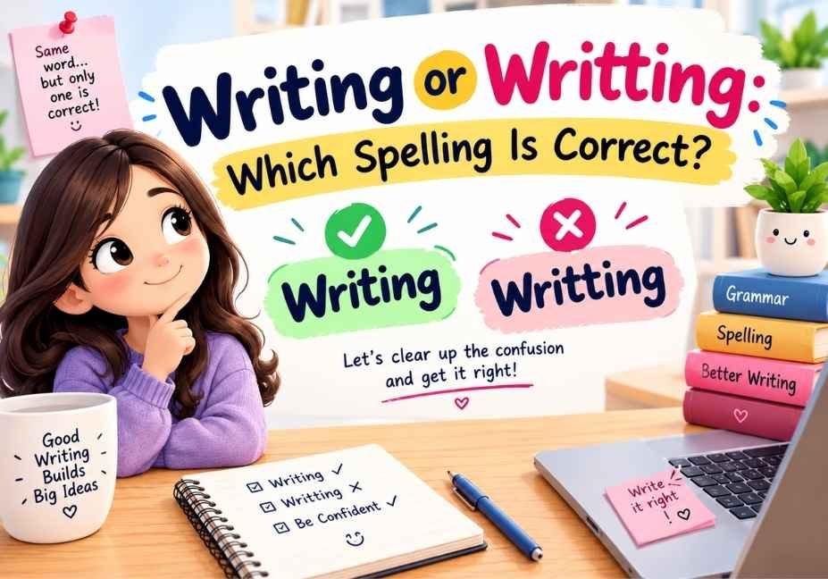 Writing or Writting spelling comparison showing the correct spelling Writing